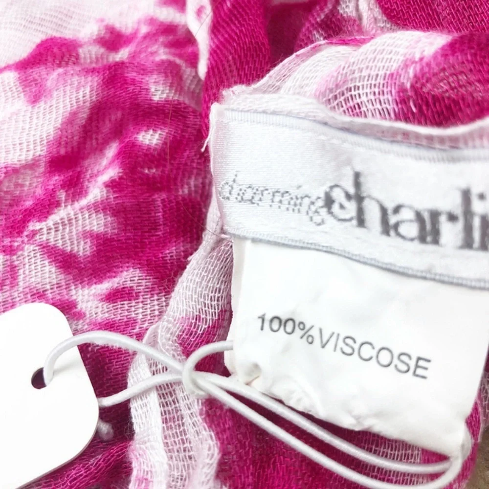 New Charming Charlie‎ Infinity Scarf Pink White Tie Dye Viscose Lightweight